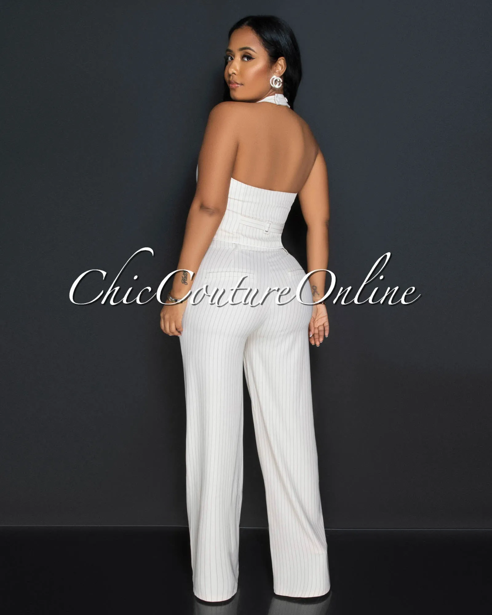 Branden Nude Stripes Vest & Pleated Pants Set sold by Chic Couture product image thumbnail 4
