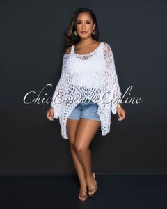 Chalisa Off-White Cover-Up Crochet Top sold by Chic Couture