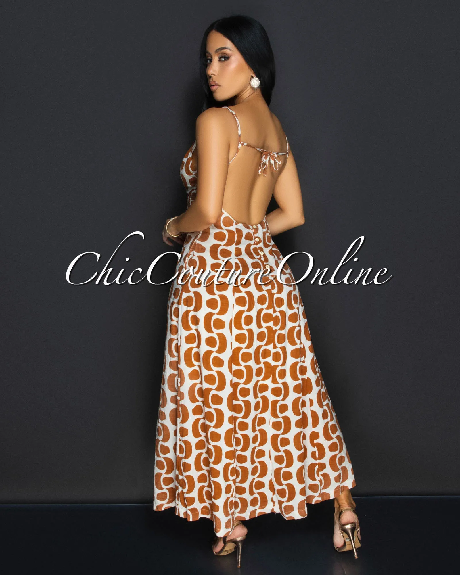 Peony Nude Brown Flared Maxi Dress sold by Chic Couture product image thumbnail 3