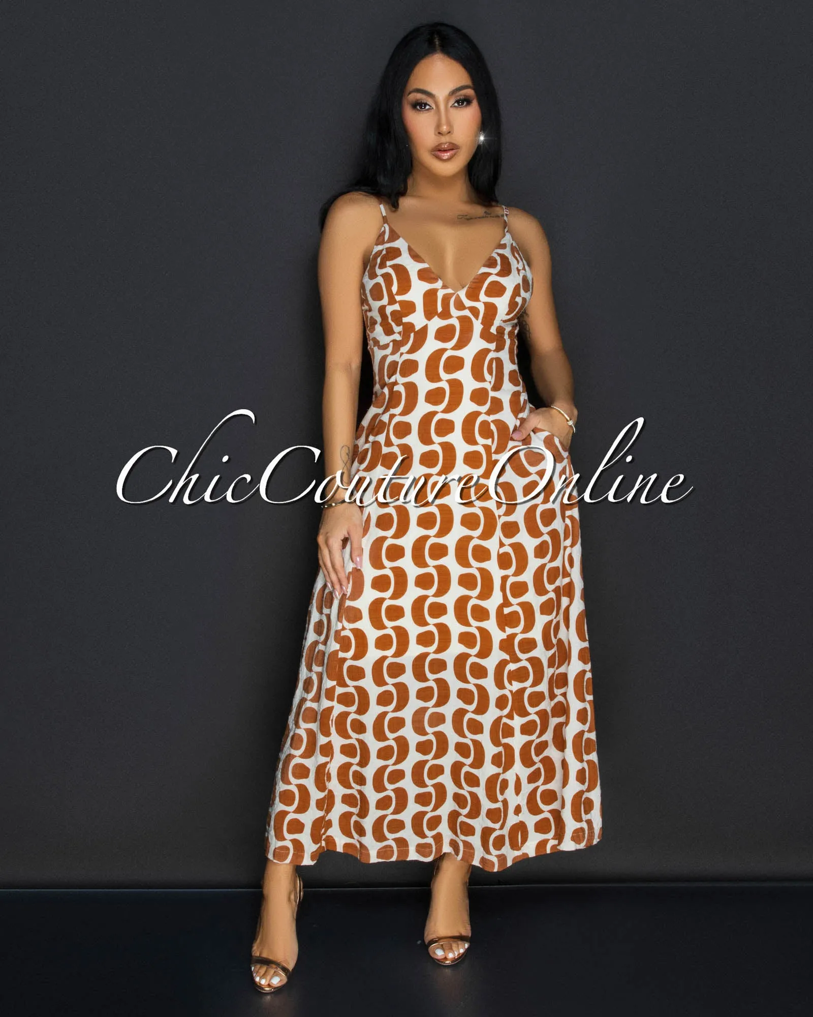 Peony Nude Brown Flared Maxi Dress sold by Chic Couture product image thumbnail 2