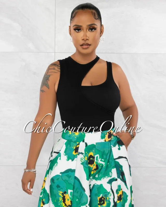 Vailey Black Key-Hole Ribbed Top sold by Chic Couture