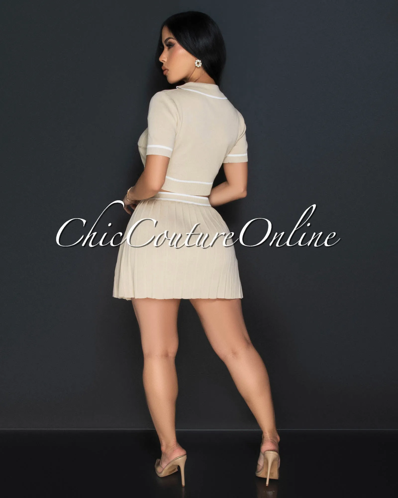 Rylie Beige White Tennis Crop Top & Skirt Set sold by Chic Couture product image thumbnail 3
