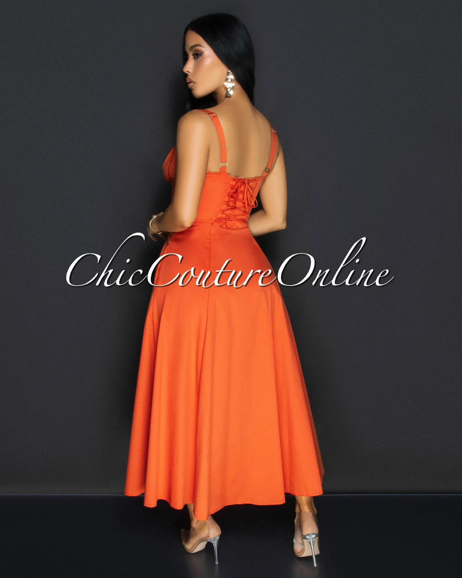Luanne Orange Sweetheart Midi Dress sold by Chic Couture product image thumbnail 3