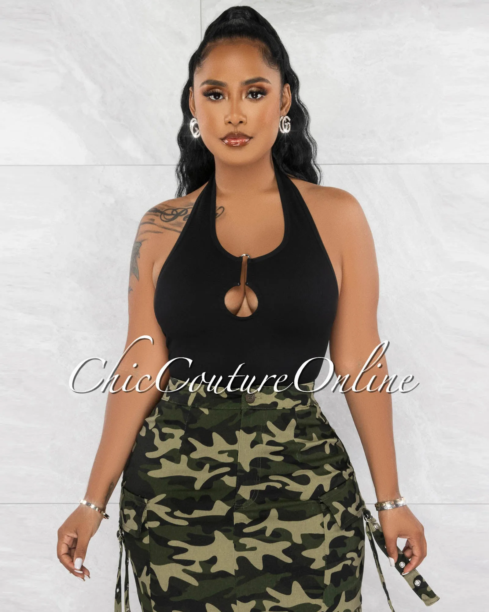*Tarah Camo Cargo Front Slit Maxi Skirt sold by Chic Couture product image thumbnail 4