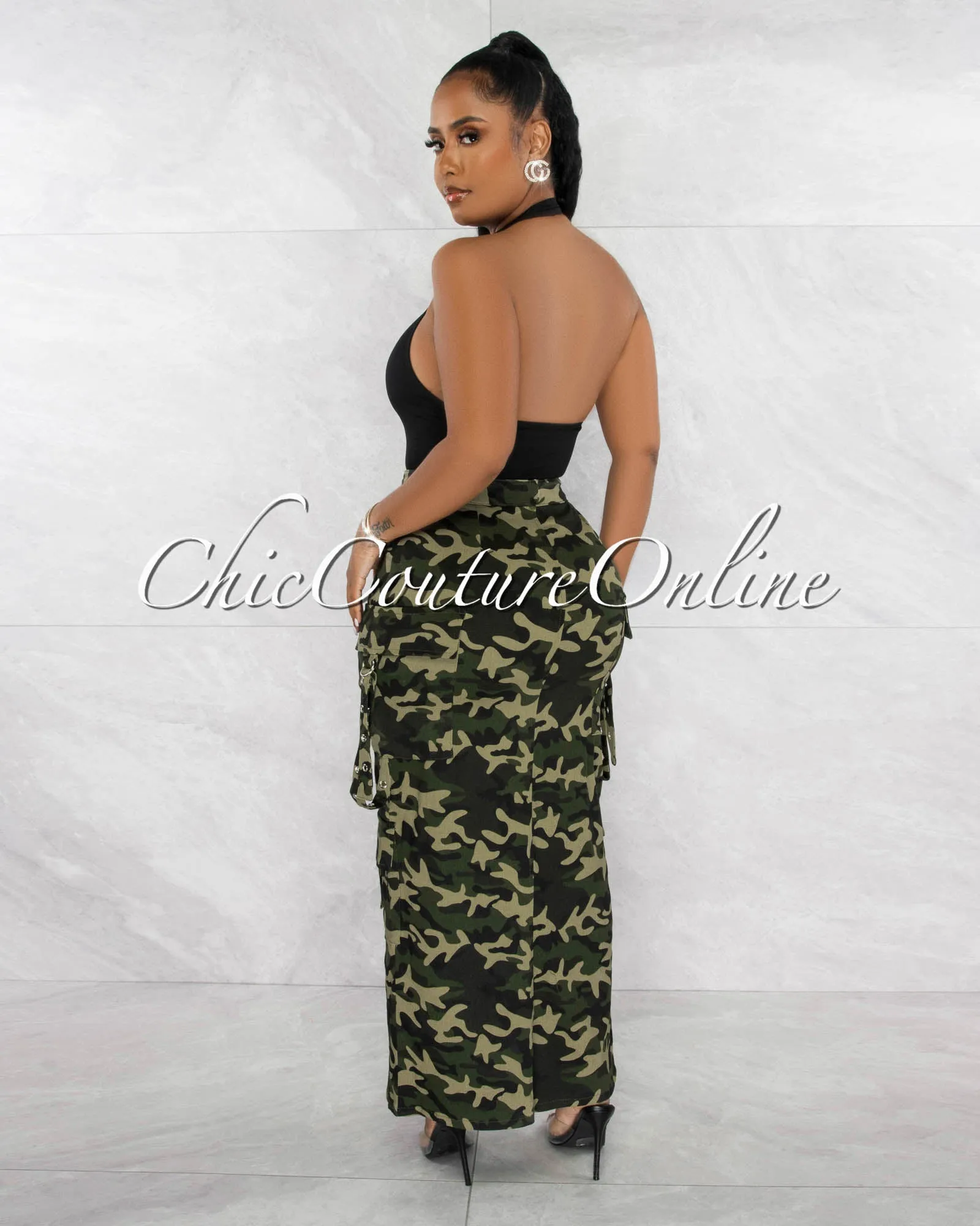 *Tarah Camo Cargo Front Slit Maxi Skirt sold by Chic Couture product image thumbnail 3
