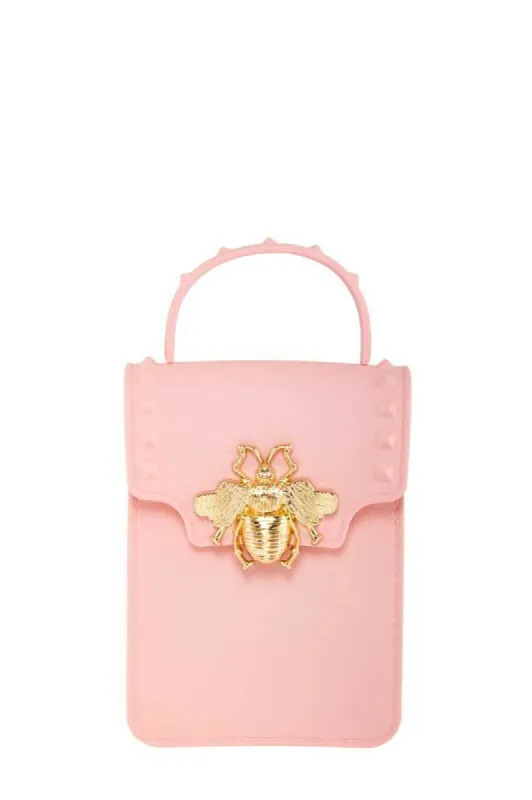 *Stephany Pink Gold Bee Decorated Rectangular Jelly Bag sold by Chic Couture