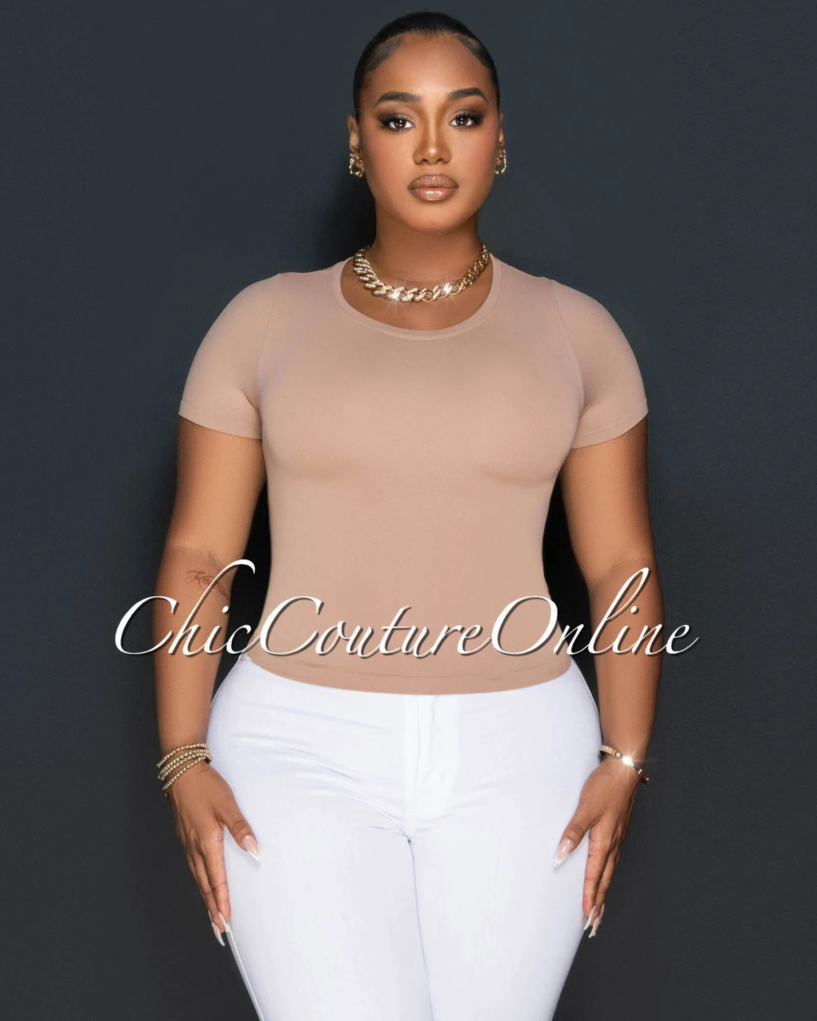 Lona Nude Round Neck Crop Top sold by Chic Couture