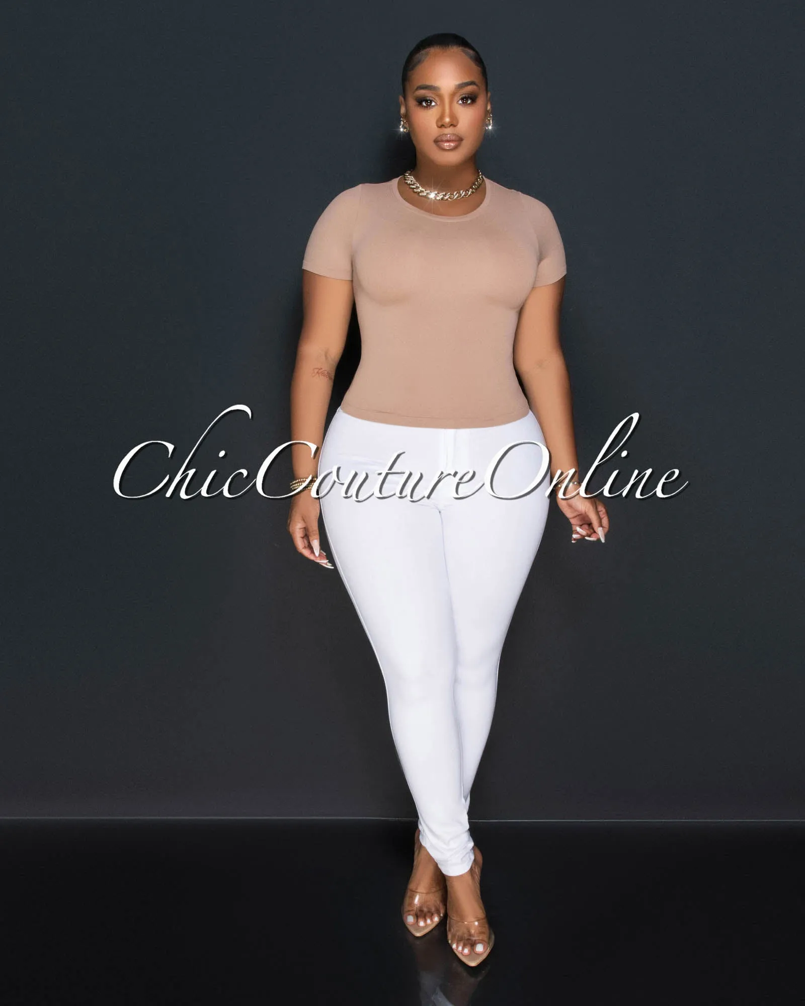 Lona Nude Round Neck Crop Top sold by Chic Couture product image thumbnail 2
