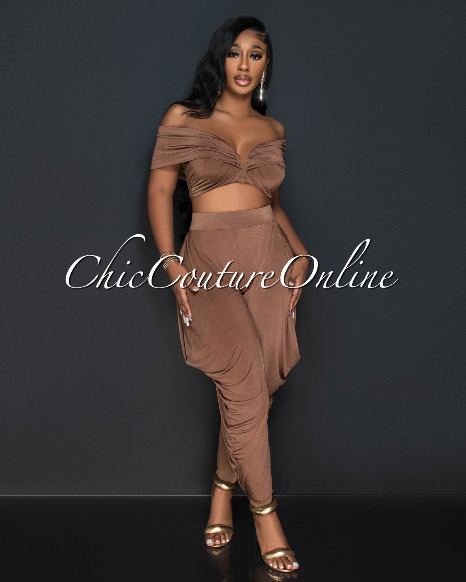 Frendie Brown Crop Top & Harem Pants Set sold by Chic Couture product image thumbnail 2