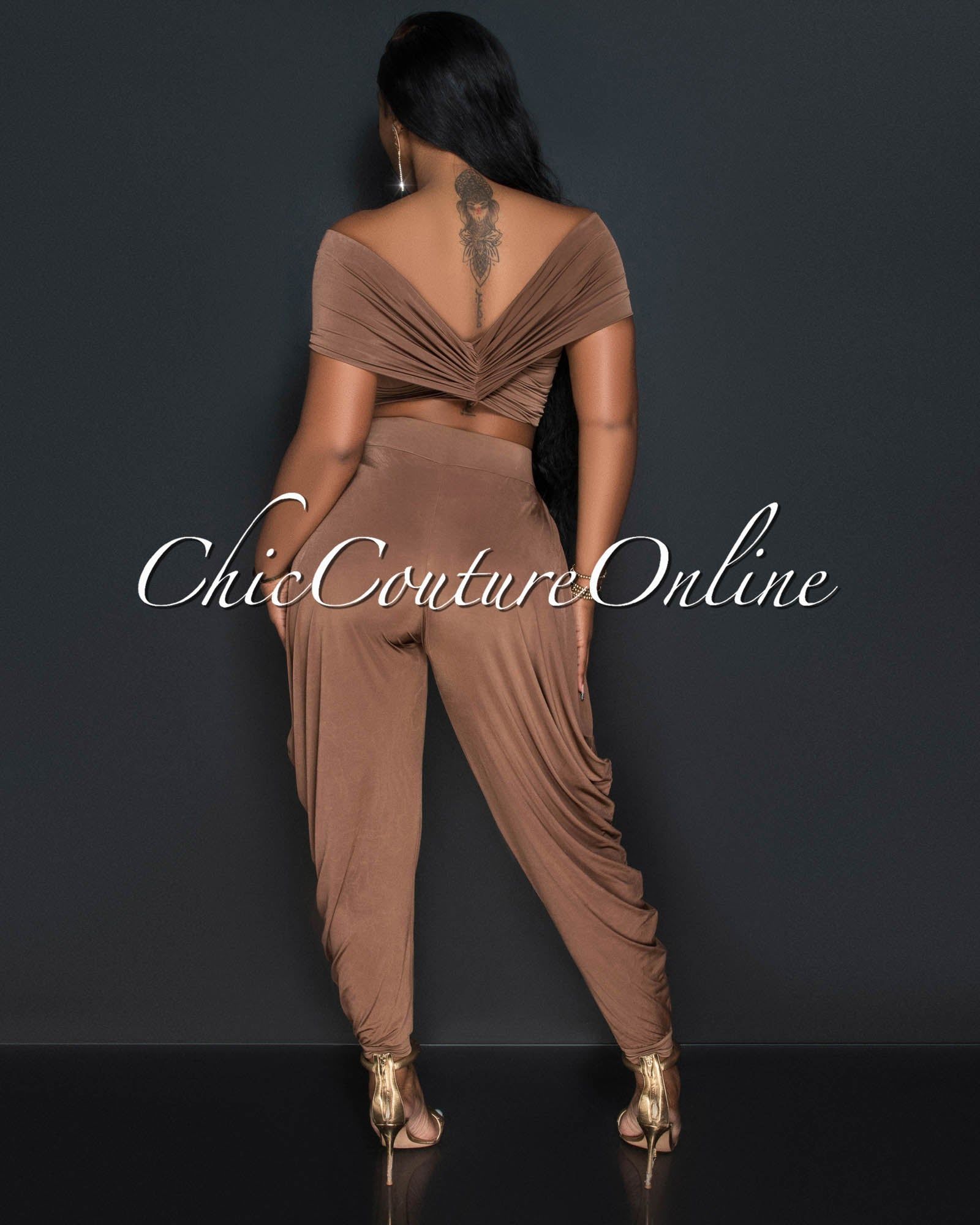 Frendie Brown Crop Top & Harem Pants Set sold by Chic Couture product image thumbnail 3