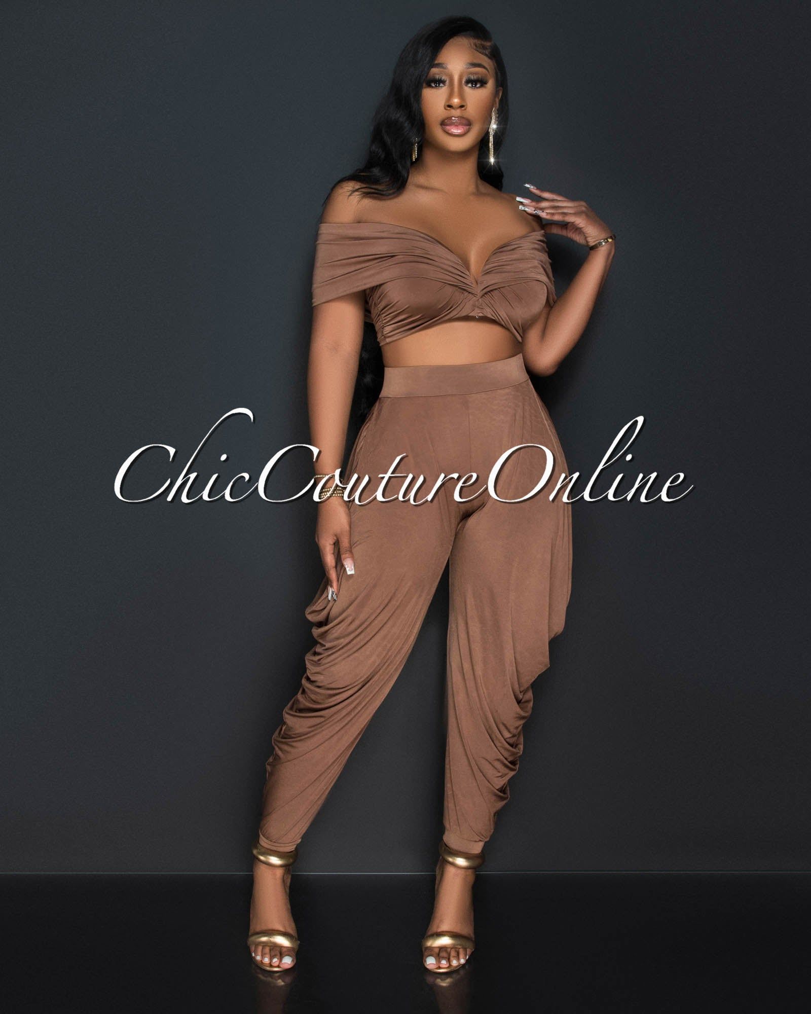 Frendie Brown Crop Top & Harem Pants Set sold by Chic Couture