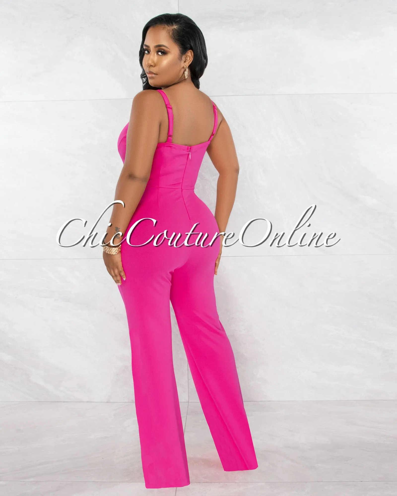 *Nolanie Fuchsia Gold Link & Buckle Accent Jumpsuit sold by Chic Couture product image thumbnail 3