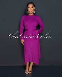 Kellen Magenta Long Sleeves Knit Maxi Dress sold by Chic Couture
