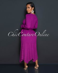 Kellen Magenta Long Sleeves Knit Maxi Dress sold by Chic Couture
