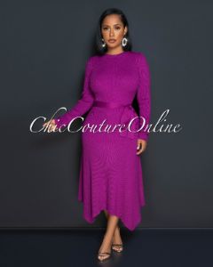 Kellen Magenta Long Sleeves Knit Maxi Dress sold by Chic Couture
