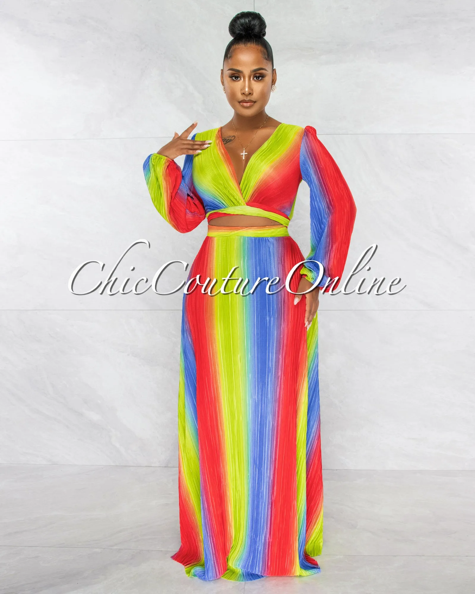 *Jeneva Green Blue Red Print Top & Maxi Skirt Ribbed Set sold by Chic Couture product image thumbnail 2