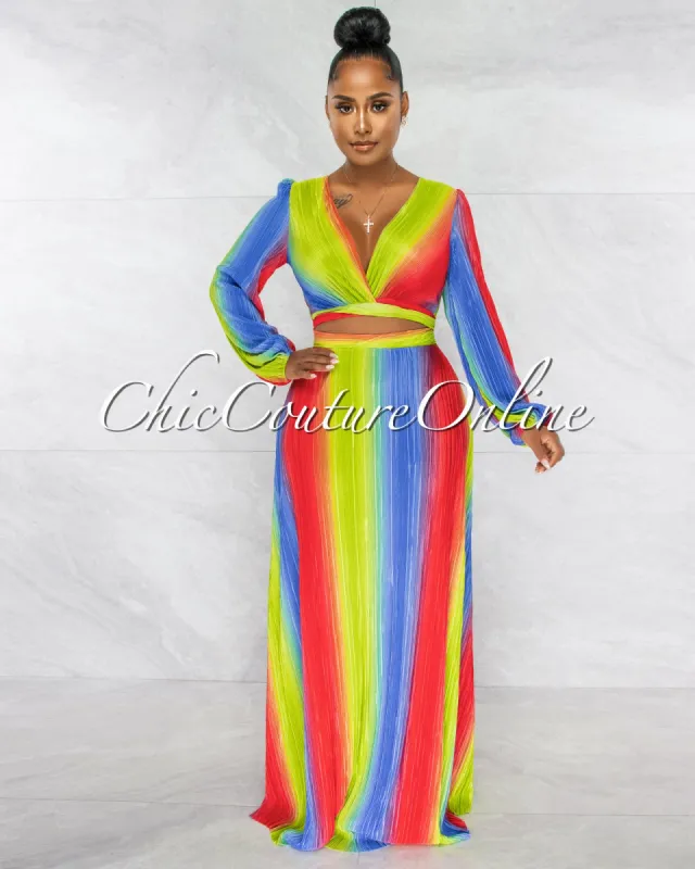 *Jeneva Green Blue Red Print Top & Maxi Skirt Ribbed Set sold by Chic Couture