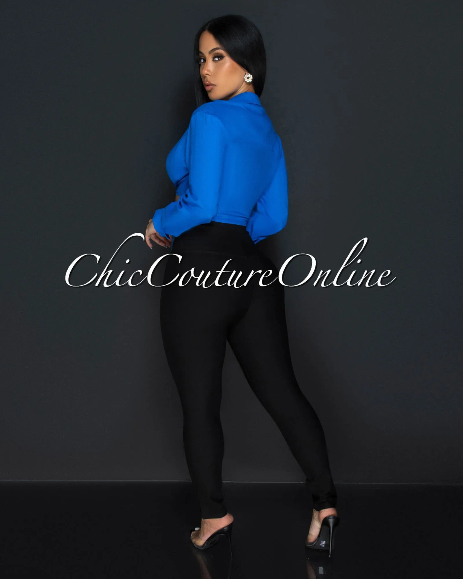 Arena Blue Front Tie Linen Blouse sold by Chic Couture product image thumbnail 4