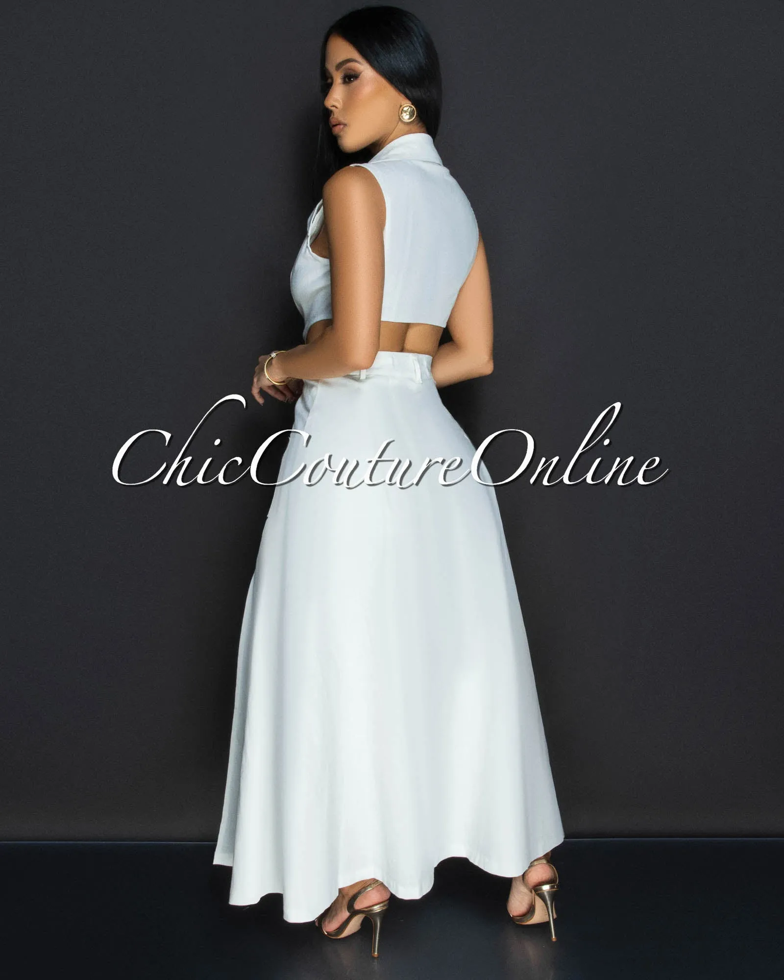 Livia White Gold Buttons Midi Dress sold by Chic Couture product image thumbnail 4