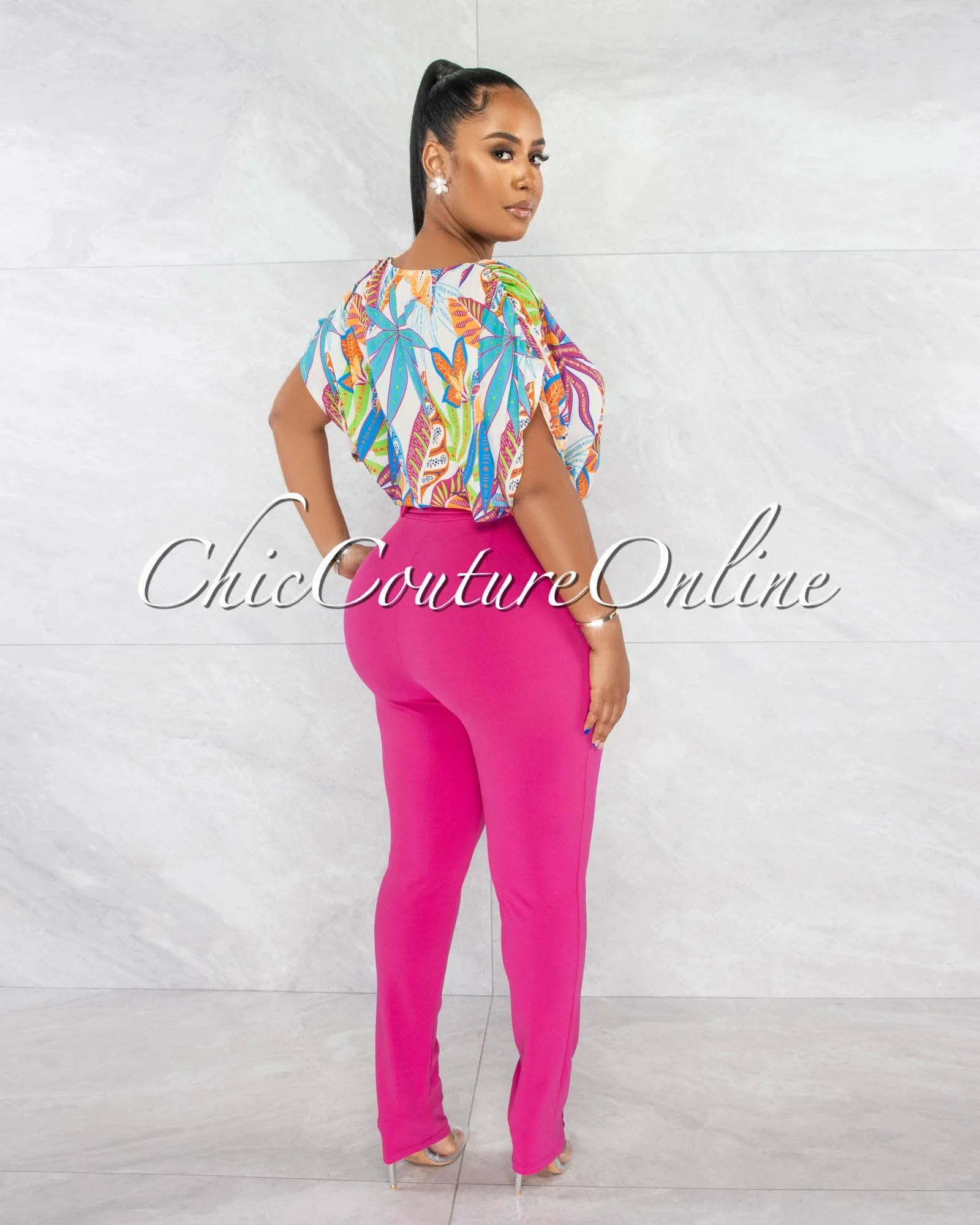 *Danna Magenta High-Waist Belt Pants sold by Chic Couture product image thumbnail 3