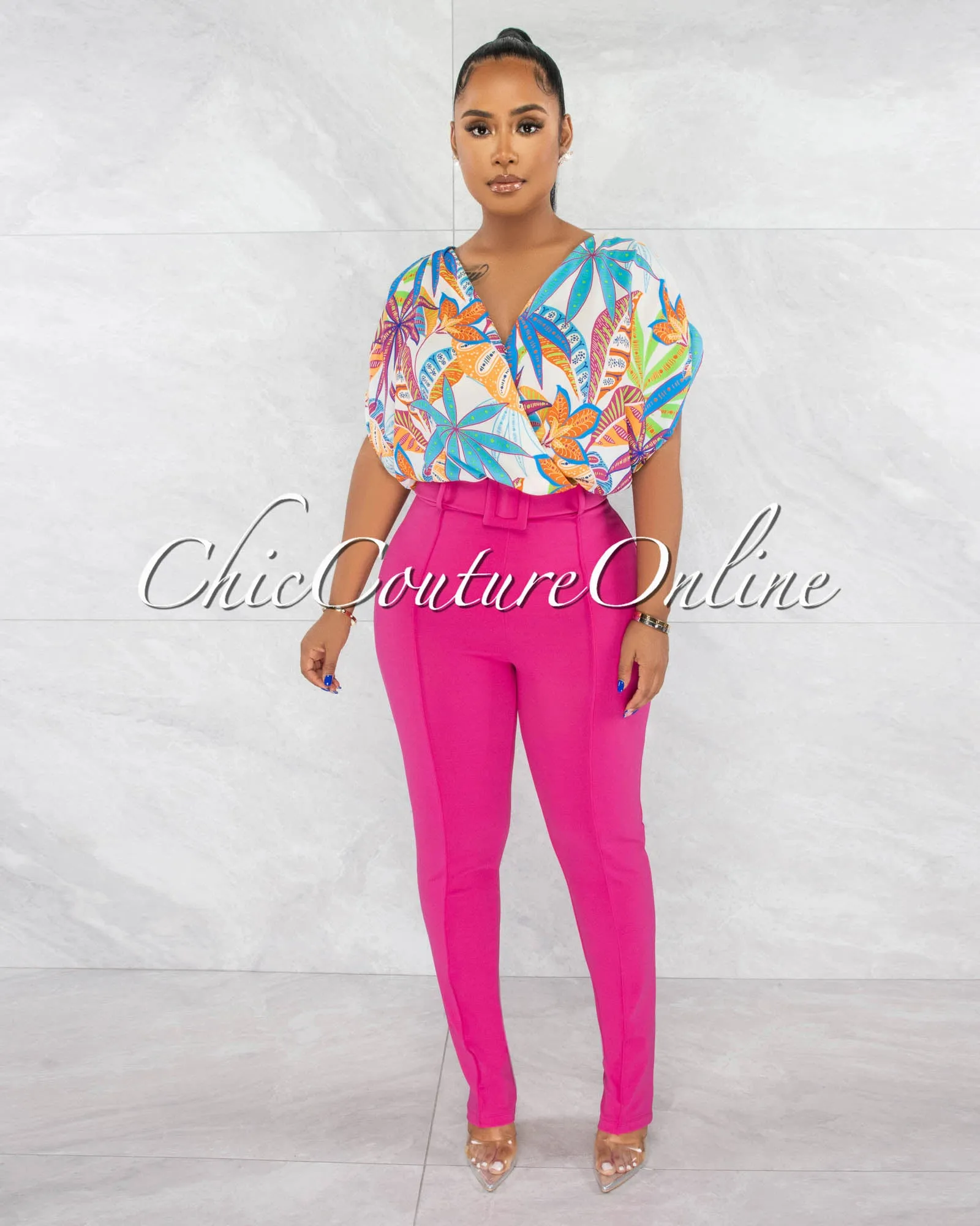 *Danna Magenta High-Waist Belt Pants sold by Chic Couture product image thumbnail 2