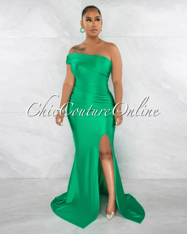 *Hender Kelly Green Drape Single Shoulder Side Slit Maxi Dress sold by Chic Couture
