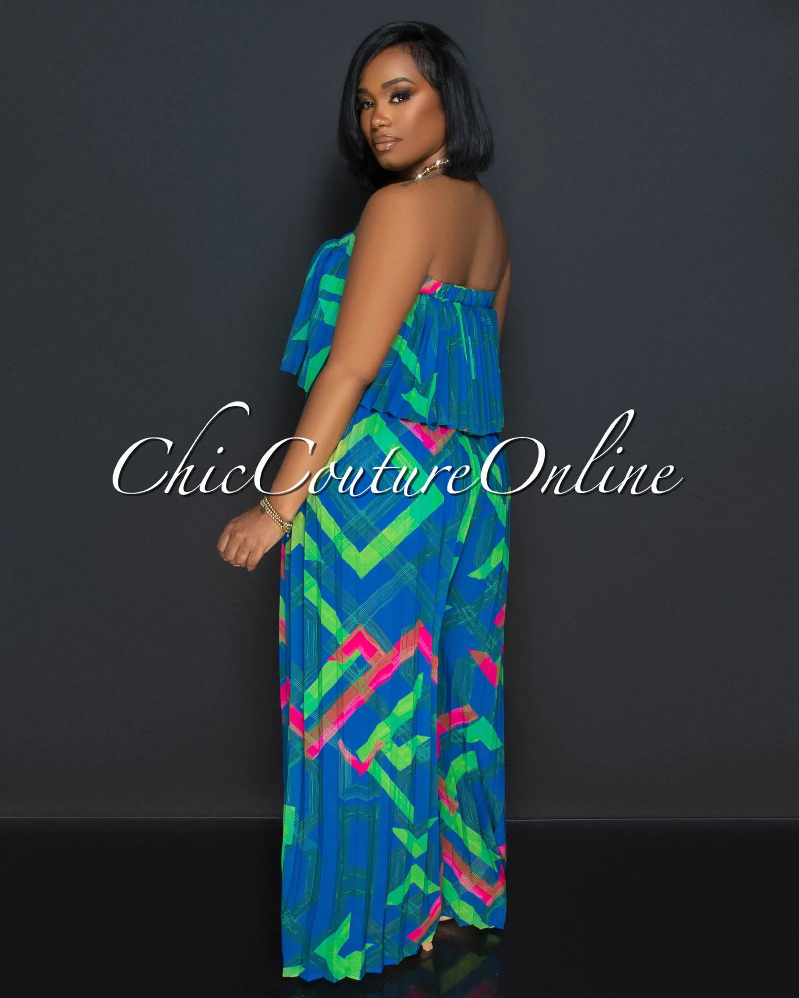 *Magalie Royal Blue Print Strapless Pleated Jumpsuit sold by Chic Couture product image thumbnail 3