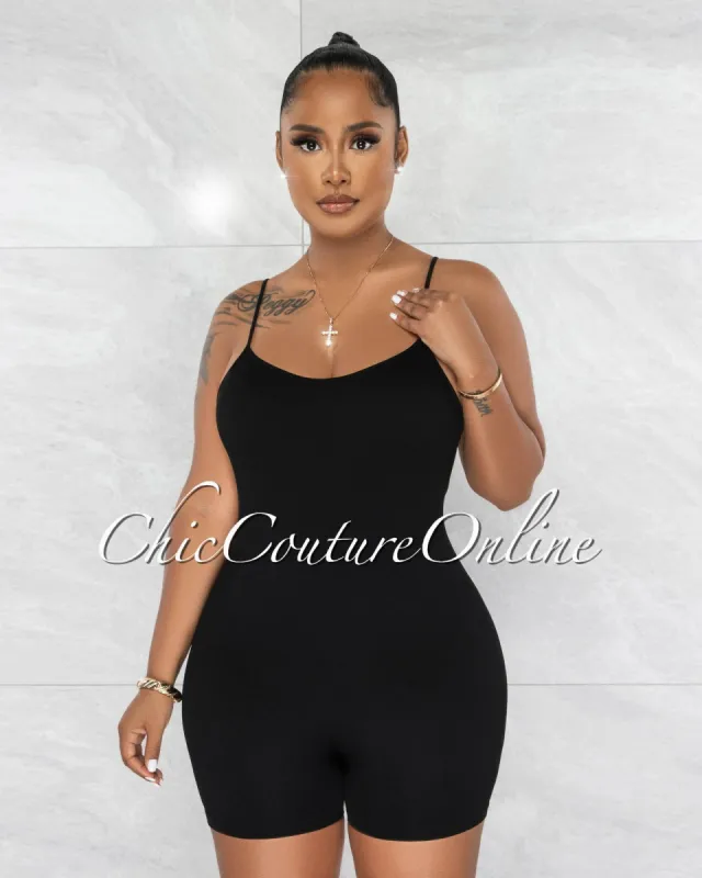 Simoni Black Ribbed Body-Con Romper sold by chic