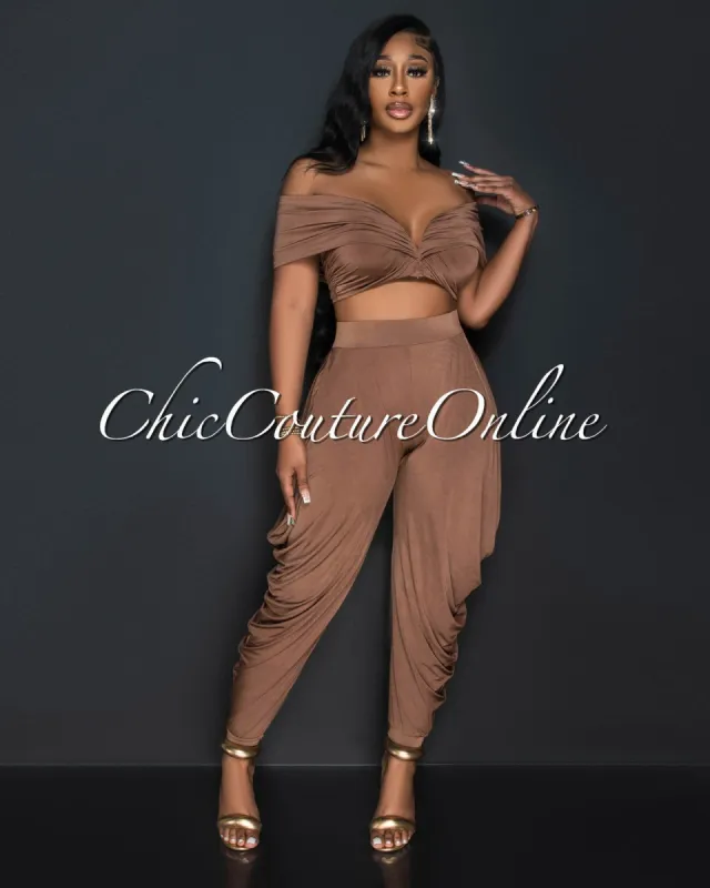 Frendie Brown Crop Top & Harem Pants Set sold by Chic Couture