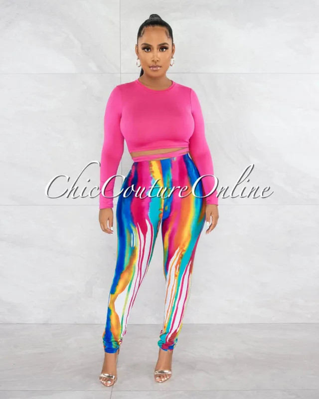 *Marie Fuchsia Crop Top & Multi-Color Print Leggings Set sold by Chic Couture