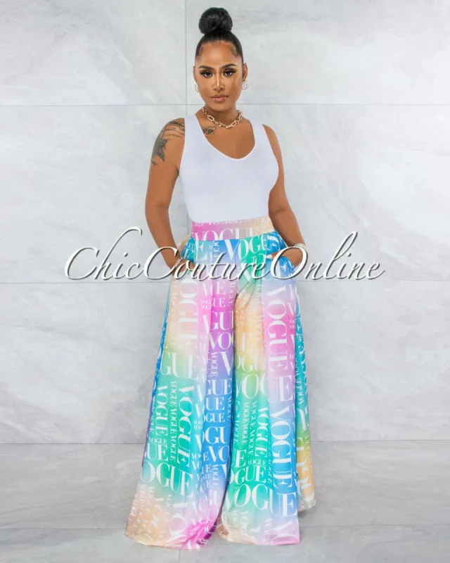 Nalia Cotton Candy 'VOGUE' Print Pleated Wide Pants sold by chic