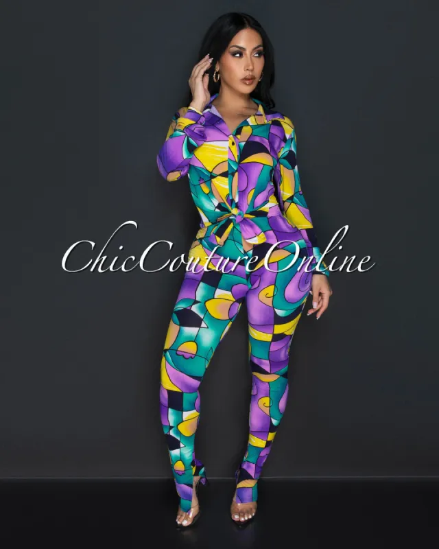 Luza Purple Black Print Shirt & Slit Leggings Set sold by Chic Couture
