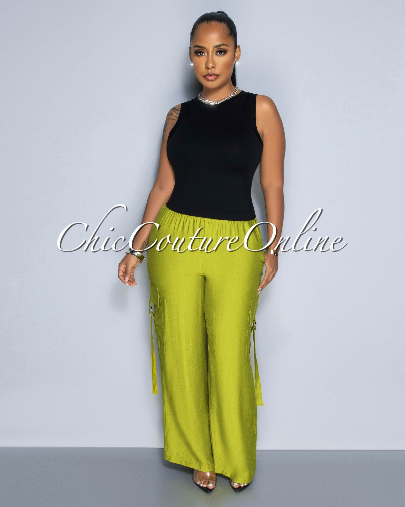 Dogma Lime Green Wide Cargo Pants sold by Chic Couture product image thumbnail 2
