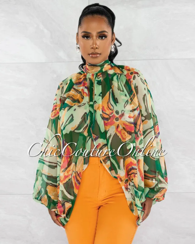 *Malora Multi-Color Print Sheer Flowy Top sold by Chic Couture