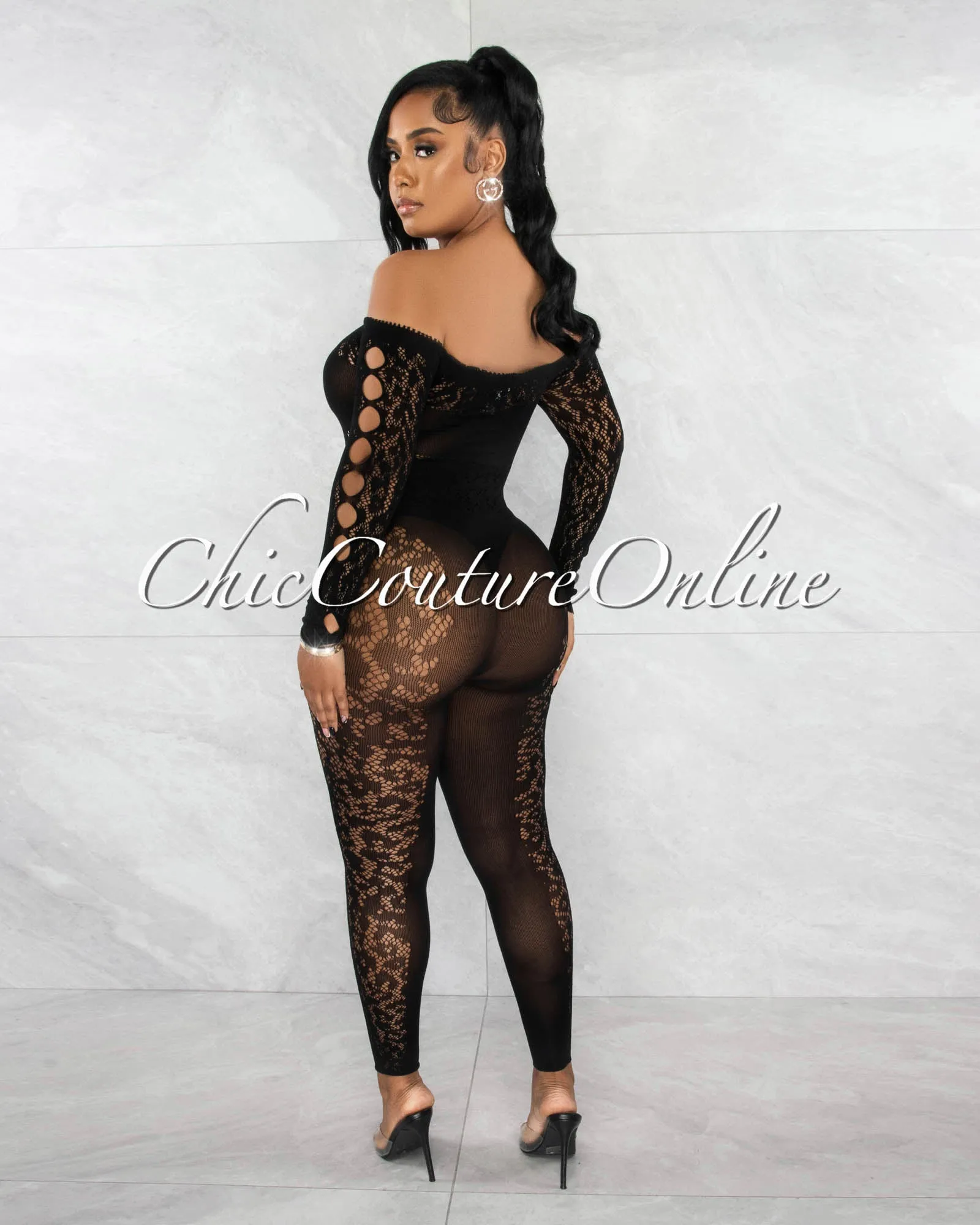 Meredia Black BodyCon Sheer Jumpsuit sold by Chic Couture product image thumbnail 3