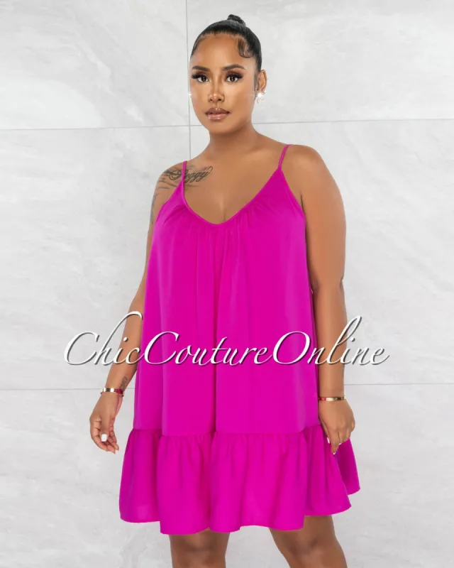 Felicite Magenta Deep V Neck Ruffle Hem Mini Dress sold by Chic Couture