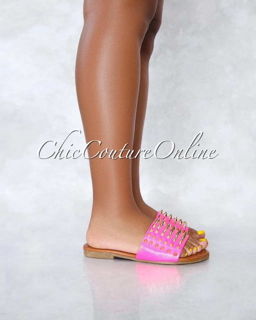 *Pazzle Neon Pink Gold Studs Upper Slides sold by Chic Couture product image thumbnail 2