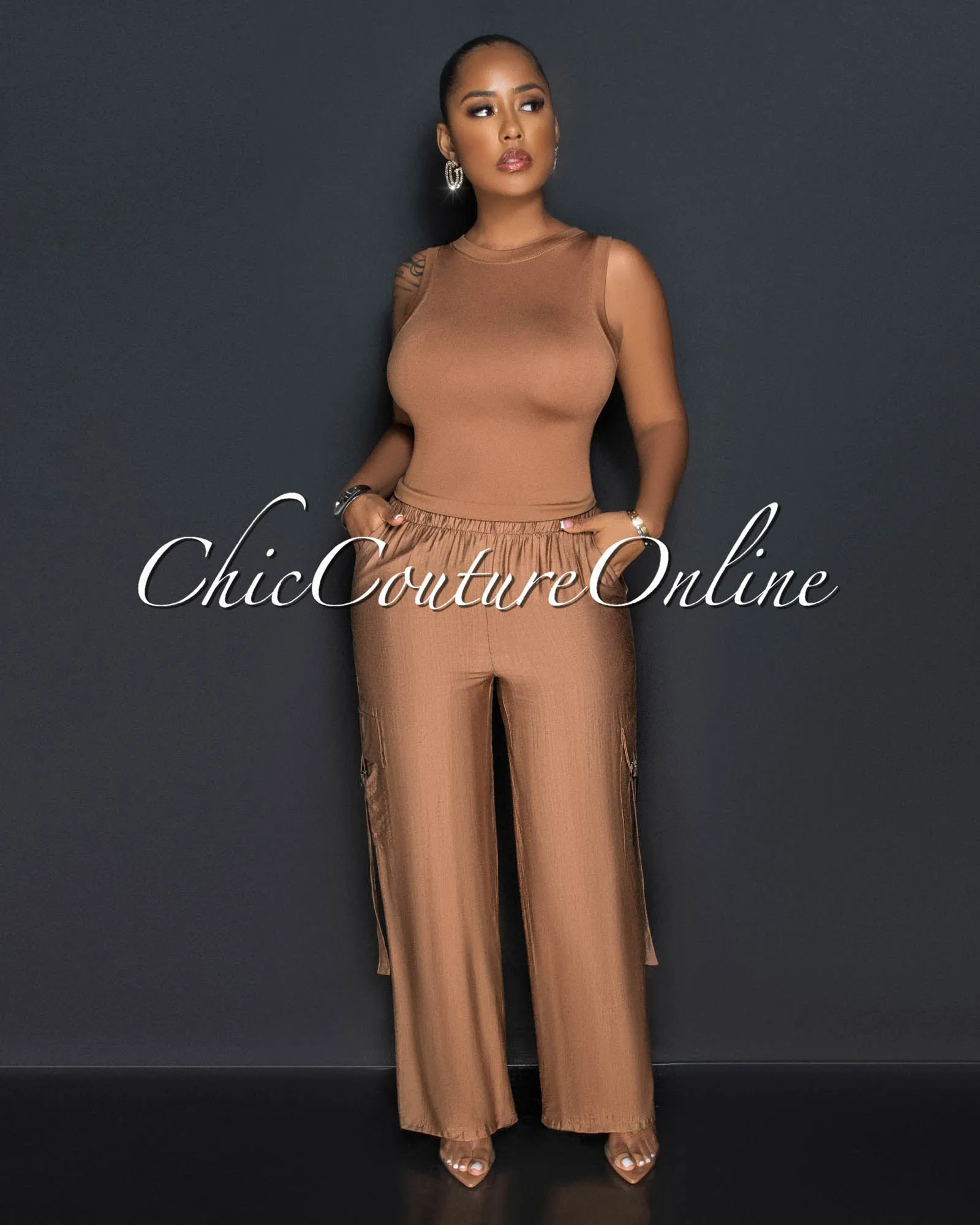 *Dogma Mocha Wide Cargo Pants sold by Chic Couture