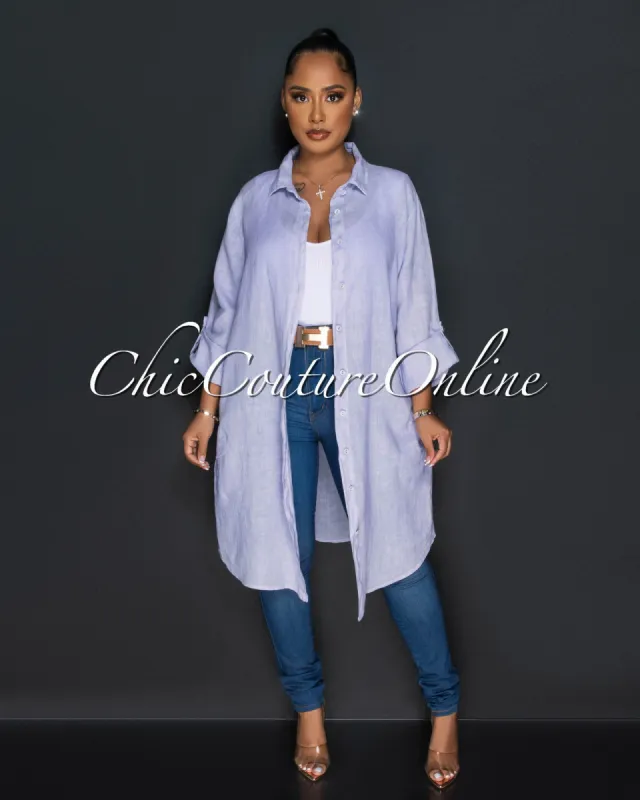 Cheyenne Lilac Front Buttons Shirt LINEN Midi Dress sold by Chic Couture