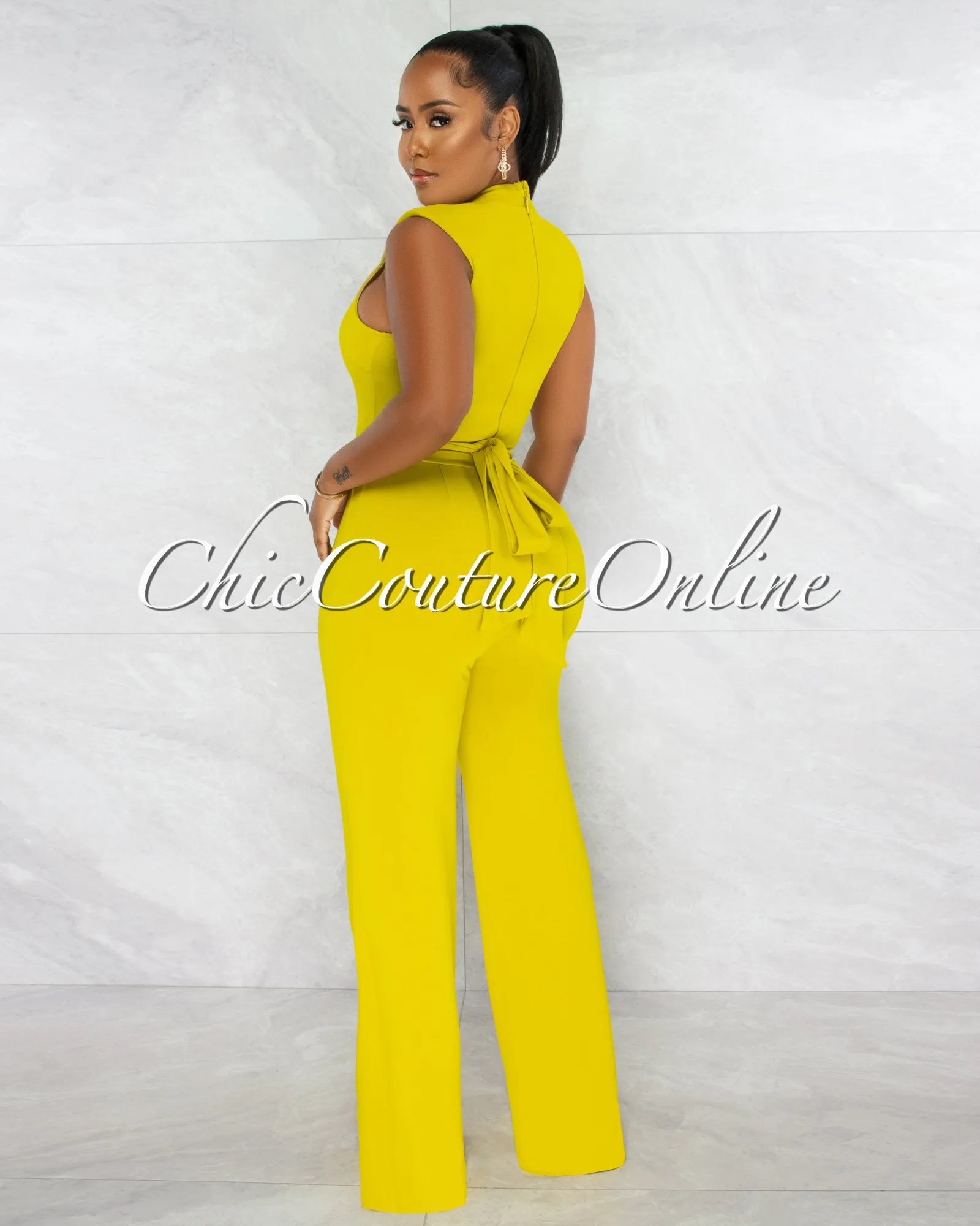 *Brandy Lime Green Gold Link Lace-Up Jumpsuit sold by Chic Couture product image thumbnail 3