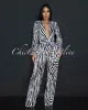 Jalia Black White Zebra Print Deep V-Neck Jumpsuit sold by Chic Couture