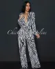 Jalia Black White Zebra Print Deep V-Neck Jumpsuit sold by Chic Couture