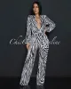 Jalia Black White Zebra Print Deep V-Neck Jumpsuit sold by Chic Couture