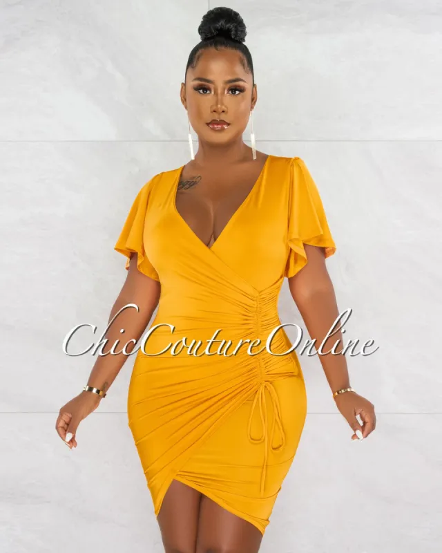 *Dalie Mango Wrap Ruched Side Midi Dress sold by Chic Couture