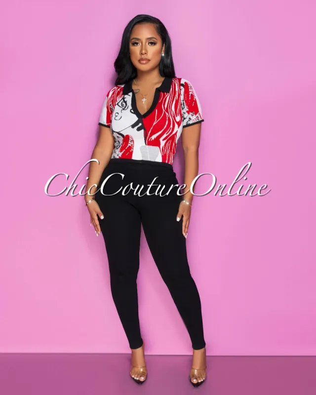 *Rony Black Multi-Color Print Crop Top & Leggings Knit Set sold by Chic Couture