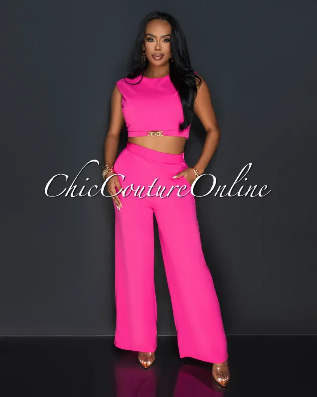 *Kalia Fuchsia Gold Accent Crop Top & Wide Pants Set sold by Chic Couture