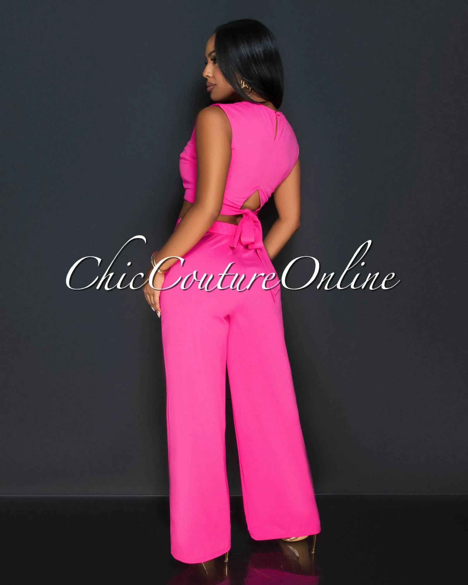 *Kalia Fuchsia Gold Accent Crop Top & Wide Pants Set sold by Chic Couture product image thumbnail 3