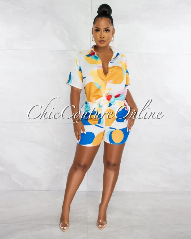 Marian White Multi-Color Shirt & Mini Shorts Set sold by chic