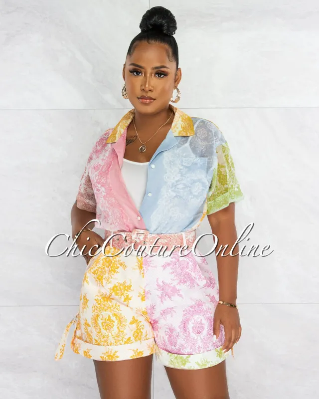 Tella Pastel Tones Shirt / Tank / Belt & Shorts 4 Piece Set sold by chic