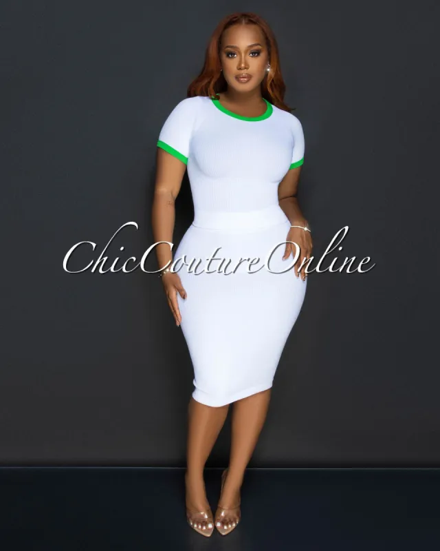 Nilda White Green Ribbed Crop Top & Skirt Sculpting Set sold by Chic Couture